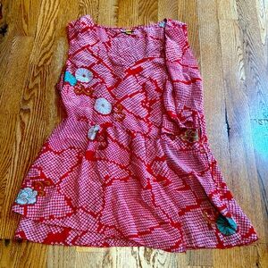 Leifsdottir Anthropologie 100% silk red white and gold floral tank size small